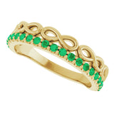 14K Gold Round Natural Emerald Infinity-Inspired Stackable Ring - Yellow Gold - view 10