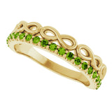 14K Gold Round Natural Peridot Infinity-Inspired Stackable Ring - Yellow Gold - view 10