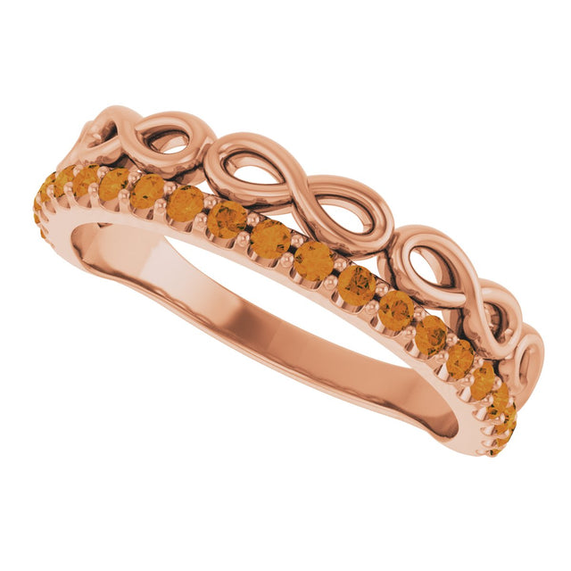 14K Gold Round Natural Citrine Infinity-Inspired Stackable Ring - Rose Gold - view 10