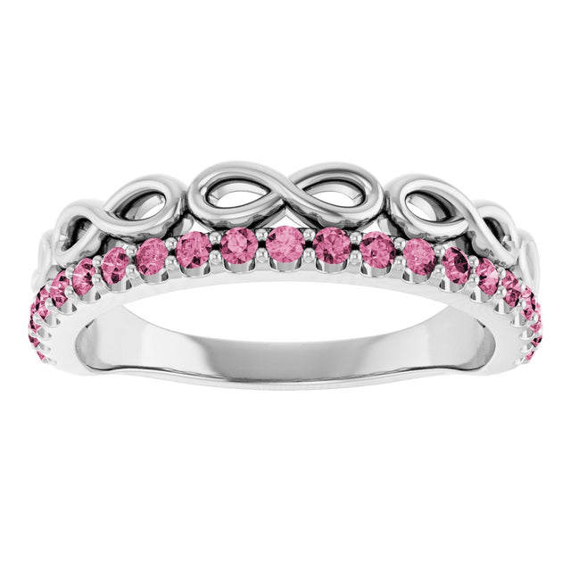 Platinum Round Natural Pink Tourmaline Infinity-Inspired Stackable Ring - view 8