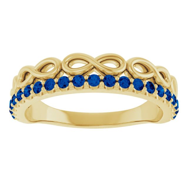 14K Gold Round Natural Blue Sapphire Infinity-Inspired Stackable Ring - Yellow Gold - view 8