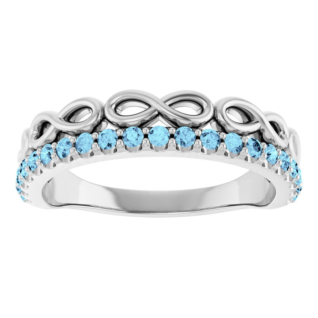 Platinum Round Natural Aquamarine Infinity-Inspired Stackable Ring - view 8