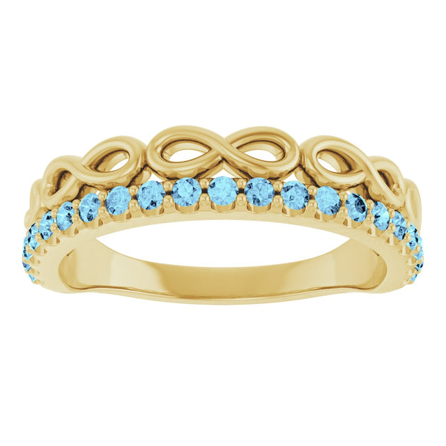 14K Gold Round Natural Aquamarine Infinity-Inspired Stackable Ring - Yellow Gold - view 8