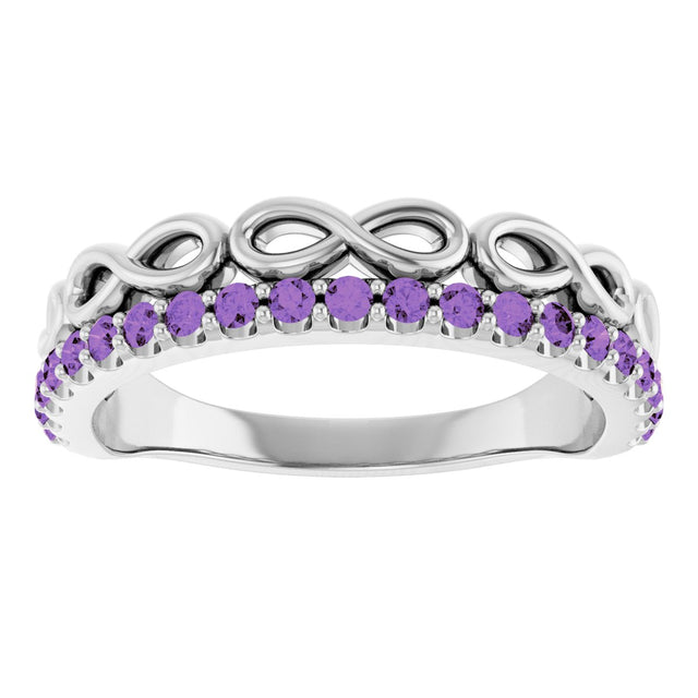Platinum Round Natural Amethyst Infinity-Inspired Stackable Ring - view 8