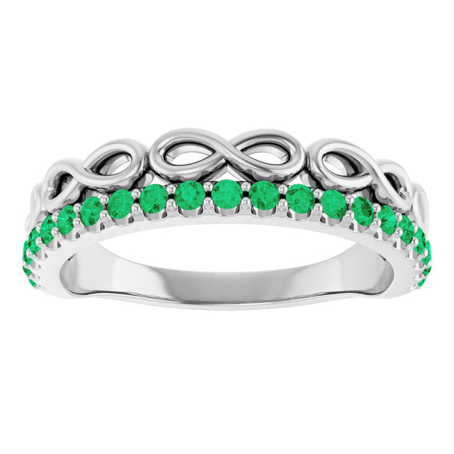 Platinum Round Natural Emerald Infinity-Inspired Stackable Ring - view 8