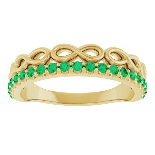 14K Gold Round Natural Emerald Infinity-Inspired Stackable Ring - Yellow Gold - view 8