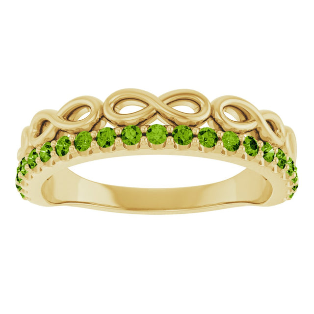 14K Gold Round Natural Peridot Infinity-Inspired Stackable Ring - Yellow Gold - view 8