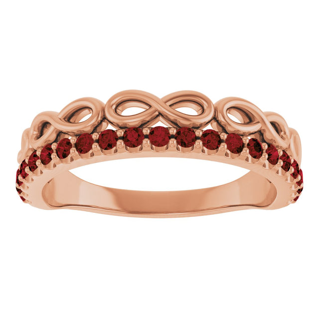 14K Gold Round Natural Mozambique Garnet Infinity-Inspired Stackable Ring - Rose Gold - view 8