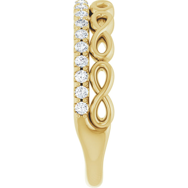 14K Gold Round Natural Diamond Infinity-Inspired Stackable Ring - Yellow Gold - view 9