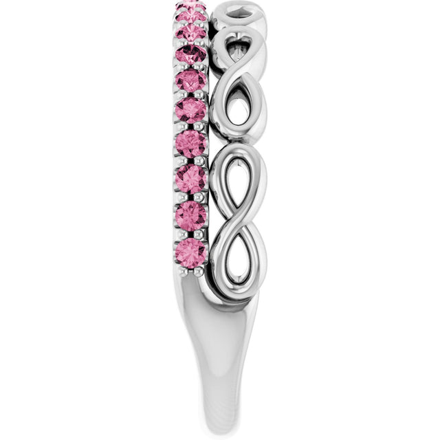 14K Gold Round Natural Pink Tourmaline Infinity-Inspired Stackable Ring - White Gold - view 9