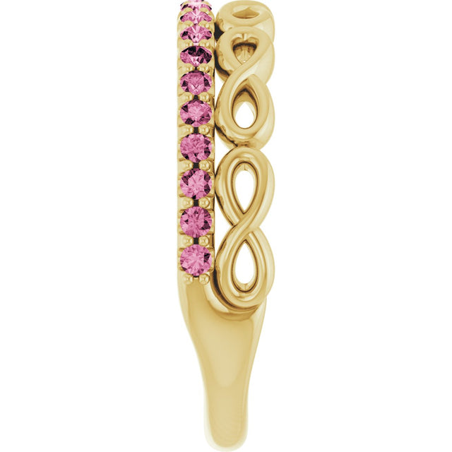 14K Gold Round Natural Pink Tourmaline Infinity-Inspired Stackable Ring - Yellow Gold - view 9