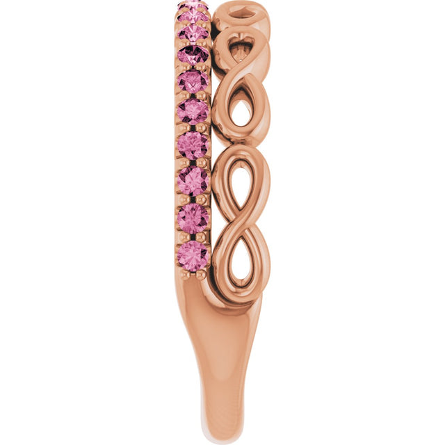 14K Gold Round Natural Pink Tourmaline Infinity-Inspired Stackable Ring - Rose Gold - view 9