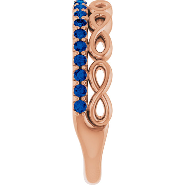 14K Gold Round Natural Blue Sapphire Infinity-Inspired Stackable Ring - Rose Gold - view 9
