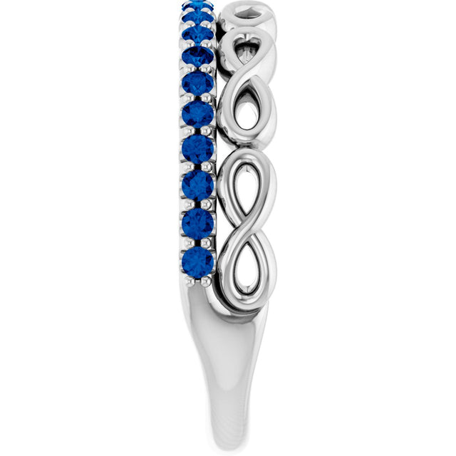 14K Gold Round Natural Blue Sapphire Infinity-Inspired Stackable Ring - White Gold - view 9
