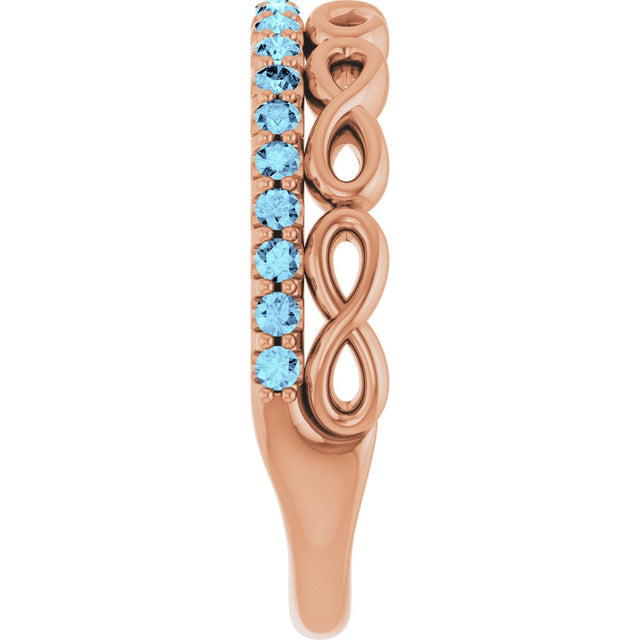 14K Gold Round Natural Aquamarine Infinity-Inspired Stackable Ring - Rose Gold - view 9