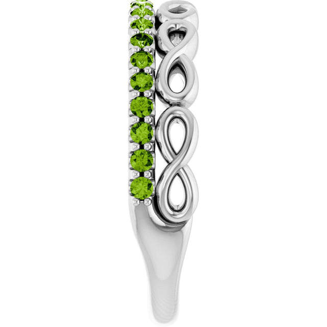 14K Gold Round Natural Peridot Infinity-Inspired Stackable Ring - White Gold - view 9