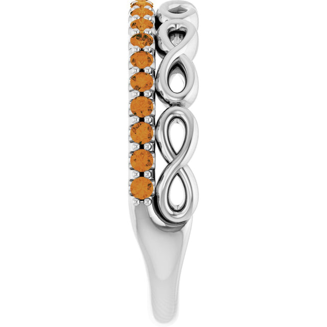 Platinum Round Natural Citrine Infinity-Inspired Stackable Ring - view 9