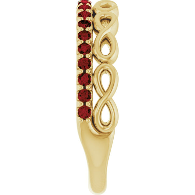14K Gold Round Natural Mozambique Garnet Infinity-Inspired Stackable Ring - Yellow Gold - view 9