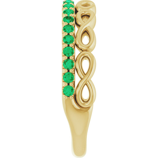 14K Gold Round Natural Emerald Infinity-Inspired Stackable Ring - Yellow Gold - view 9
