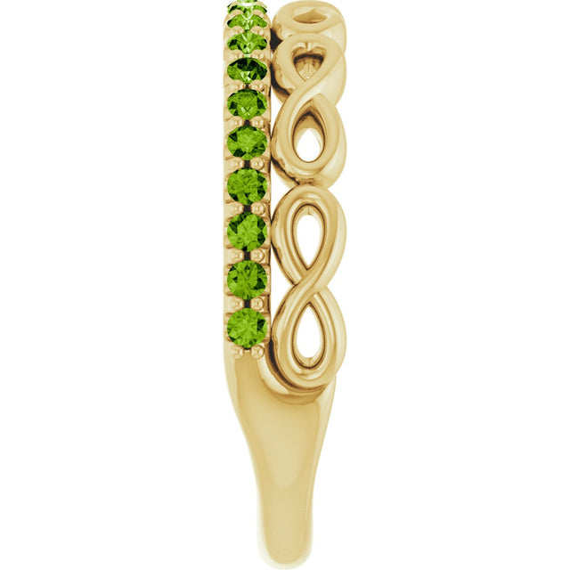 14K Gold Round Natural Peridot Infinity-Inspired Stackable Ring - Yellow Gold - view 9