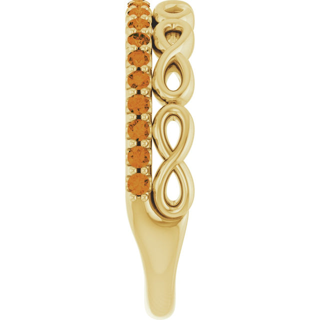 14K Gold Round Natural Citrine Infinity-Inspired Stackable Ring - Yellow Gold - view 9