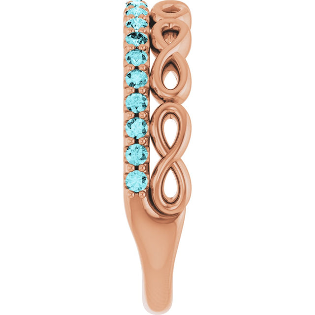 14K Gold Round Natural Blue Zircon Infinity-Inspired Stackable Ring - Rose Gold - view 9