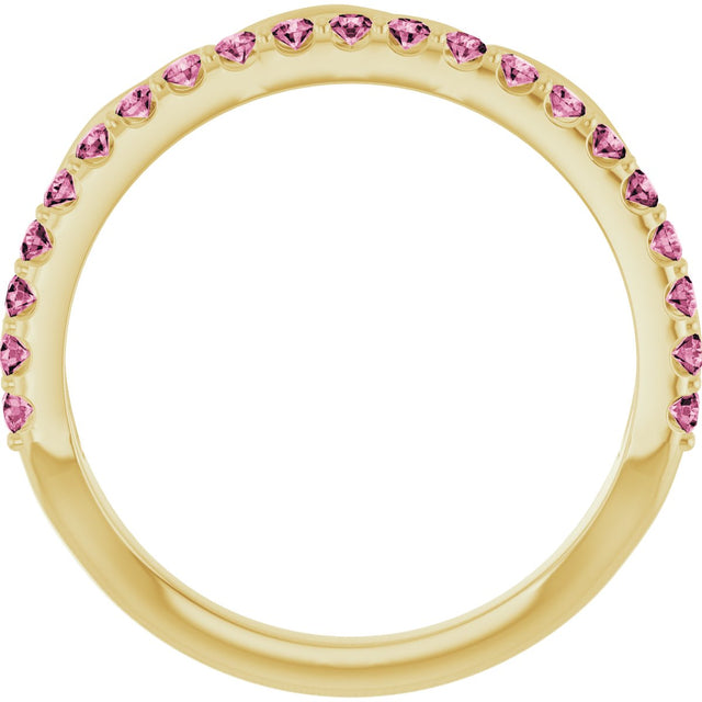 14K Gold Round Natural Pink Tourmaline Infinity-Inspired Stackable Ring - Yellow Gold - view 7