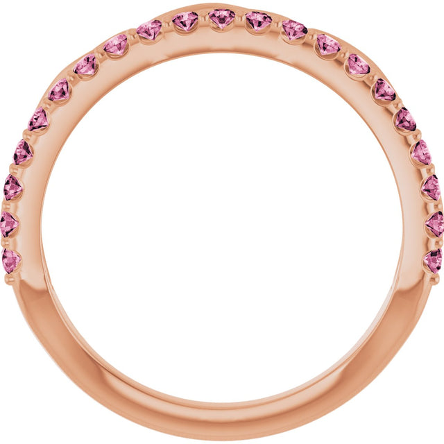 14K Gold Round Natural Pink Tourmaline Infinity-Inspired Stackable Ring - Rose Gold - view 7