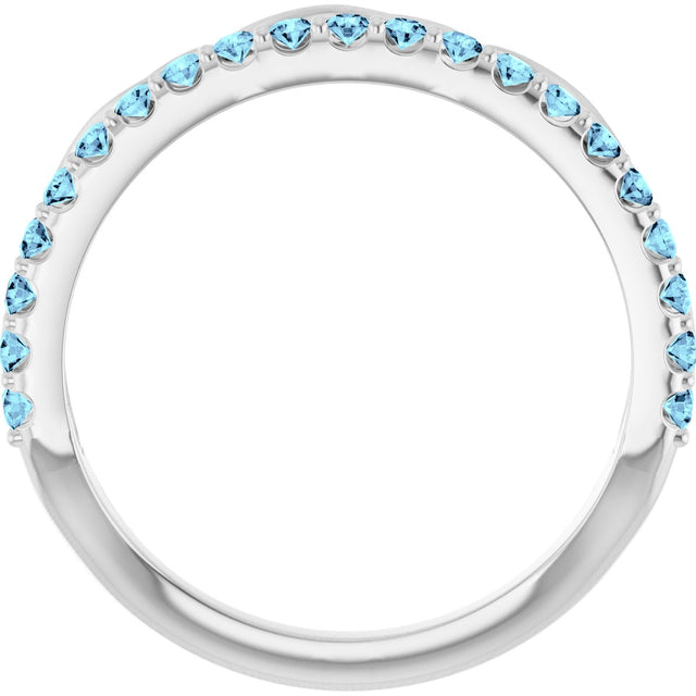 14K Gold Round Natural Aquamarine Infinity-Inspired Stackable Ring - White Gold - view 7