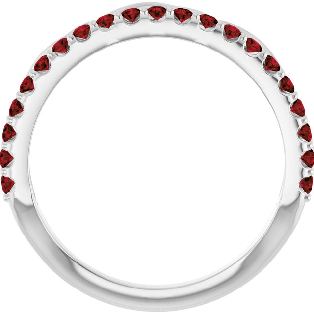 Platinum Round Natural Mozambique Garnet Infinity-Inspired Stackable Ring - view 7
