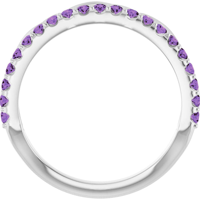 14K Gold Round Natural Amethyst Infinity-Inspired Stackable Ring - White Gold - view 7
