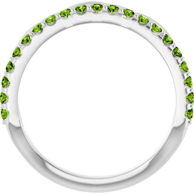 Platinum Round Natural Peridot Infinity-Inspired Stackable Ring - view 7