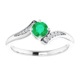 14K Gold Round Natural Emerald & Natural Diamond Accented Bypass Ring - White Gold - view 3