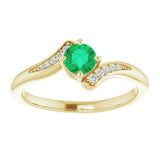 14K Gold Round Natural Emerald & Natural Diamond Accented Bypass Ring - Yellow Gold - view 3