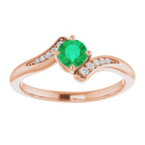 14K Gold Round Natural Emerald & Natural Diamond Accented Bypass Ring - Rose Gold - view 3