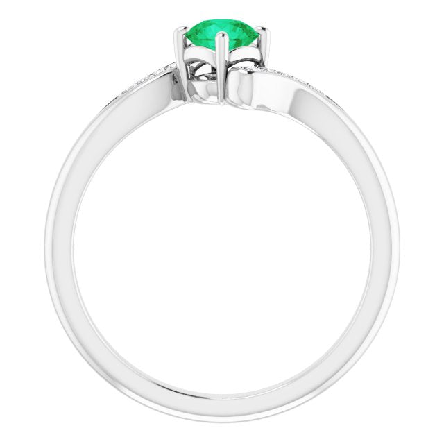 Platinum Round Natural Emerald & Natural Diamond Accented Bypass Ring - view 2