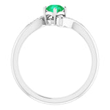 14K Gold Round Natural Emerald & Natural Diamond Accented Bypass Ring - White Gold - view 2