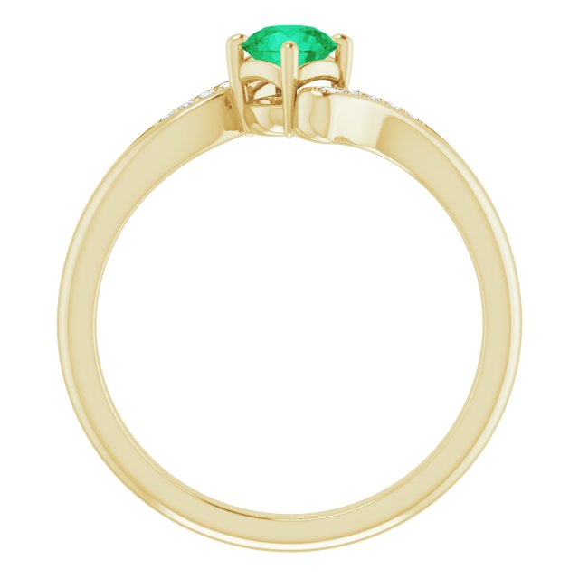 14K Gold Round Natural Emerald & Natural Diamond Accented Bypass Ring - Yellow Gold - view 2