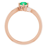 14K Gold Round Natural Emerald & Natural Diamond Accented Bypass Ring - Rose Gold - view 2