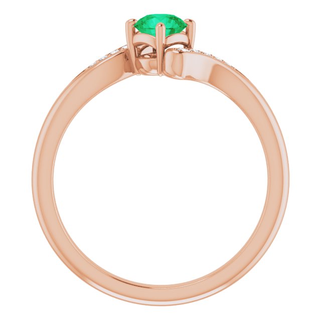 14K Gold Round Natural Emerald & Natural Diamond Accented Bypass Ring - Rose Gold - view 2