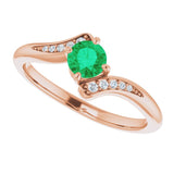 14K Gold Round Natural Emerald & Natural Diamond Accented Bypass Ring - Rose Gold - view 5
