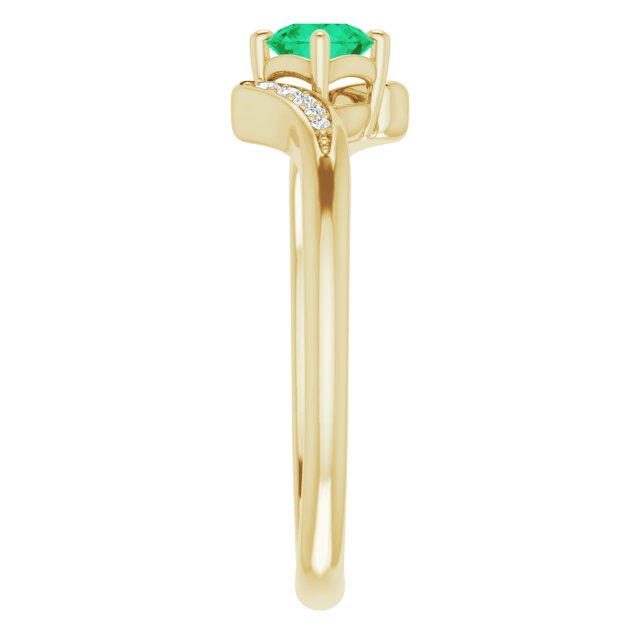 14K Gold Round Natural Emerald & Natural Diamond Accented Bypass Ring - Yellow Gold - view 4