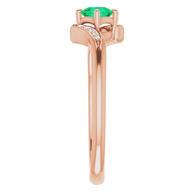 14K Gold Round Natural Emerald & Natural Diamond Accented Bypass Ring - Rose Gold - view 4