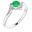 Platinum Round Natural Emerald & Natural Diamond Accented Bypass Ring