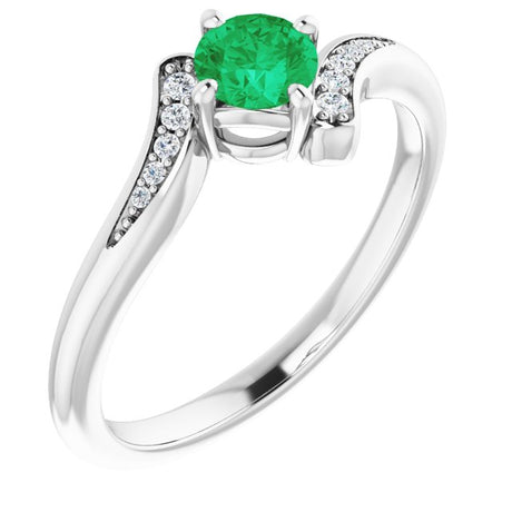 Platinum Round Natural Emerald & Natural Diamond Accented Bypass Ring