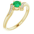 14K Gold Round Natural Emerald & Natural Diamond Accented Bypass Ring - Yellow Gold