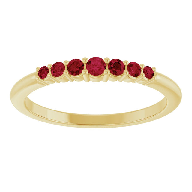 14K Gold Round Natural Ruby Accented Stackable Ring – 2.25mm Stones - Yellow Gold - view 8