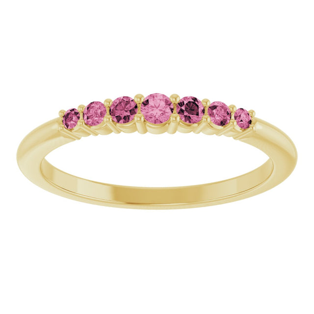 14K Gold Round Natural Pink Tourmaline Accented Stackable Ring – 2.25mm Stones - Yellow Gold - view 8