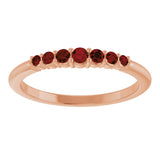 14K Gold Round Natural Mozambique Garnet Accented Stackable Ring – 2.25mm Stones - Rose Gold - view 8