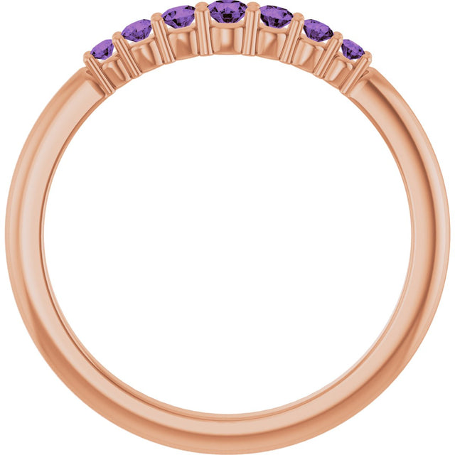 14K Gold Round Natural Amethyst Accented Stackable Ring – 2.25mm Stones - Rose Gold - view 7